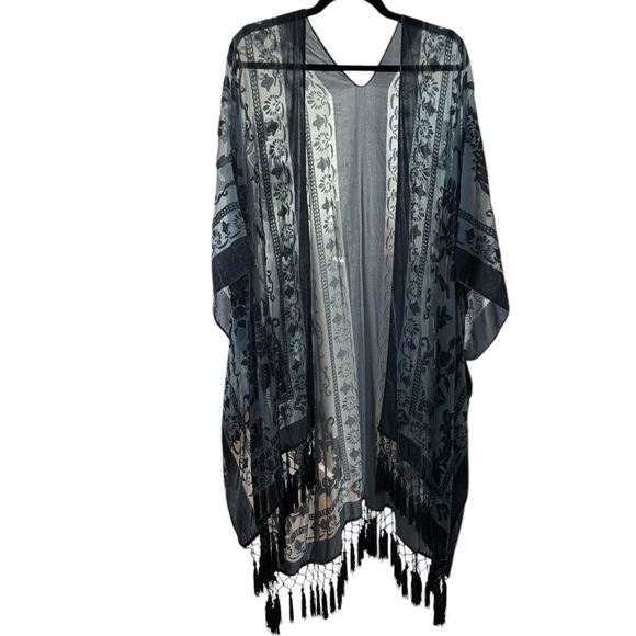 Floral Velvet Burnout Tassel Kimono / Boho Floral Top - Picture 5 of 7